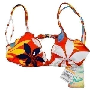 Hobie Bikini Top NWT | Women Small | Orange Floral Ruffle Swimwear